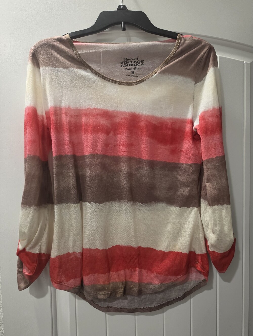 Vintage America Collections Striped Lightweight Top - Coral, Brown, Cream